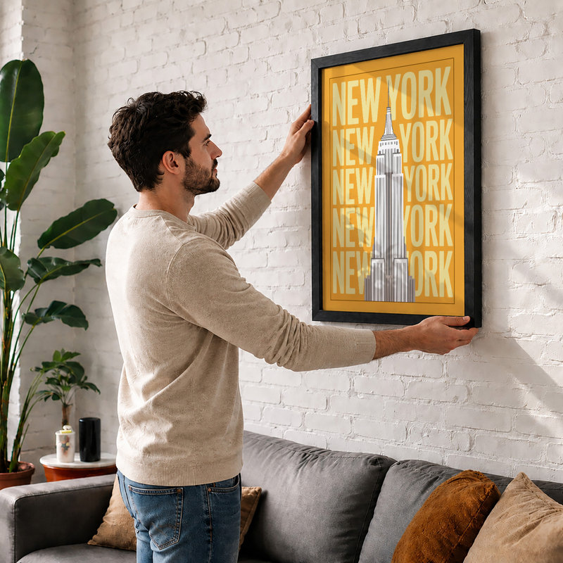 Postcard from New York Retro - Framed Print, A1 - 84.1 x 59.4 cm, Black