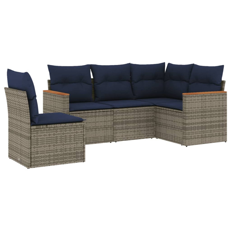Ensemble de canapé de patio 6 pièces avec coussins en rotin de polyester noir