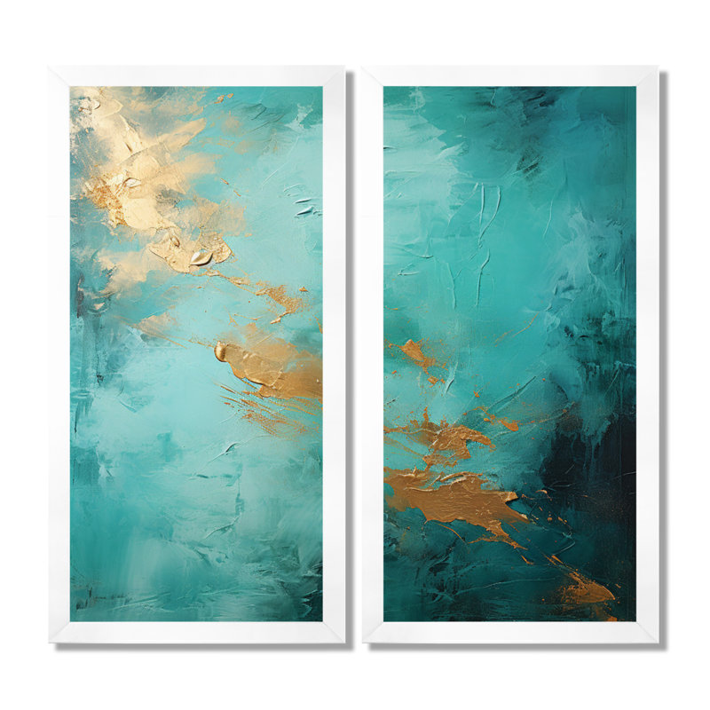 «Turquoise Tranquility - Abstract Landscape Wall Art», ensemble de 2 impressions sur toile bleu sarcelle, H 20 po x l 24 po