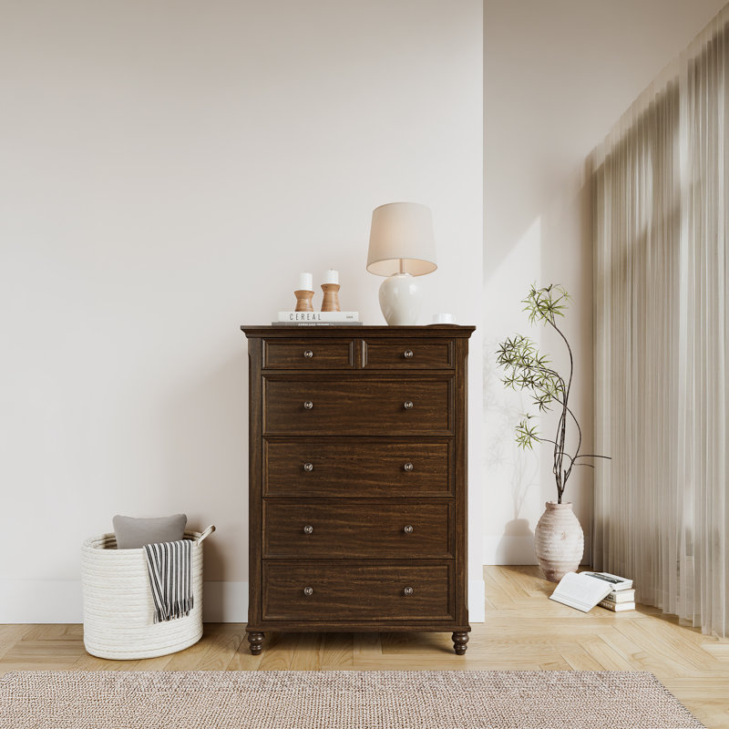 Commode 5 tiroirs Mid-Century, Noyer foncé