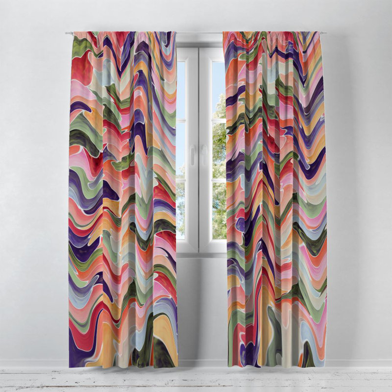 Rideaux de fenêtre pastel ondulés abstraits, L 20 po x L 82 po