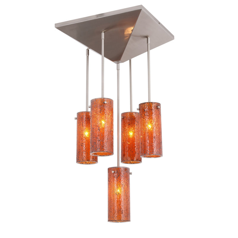 Luminaire suspendu cylindrique à 5 lumières, Ambre mosaïque