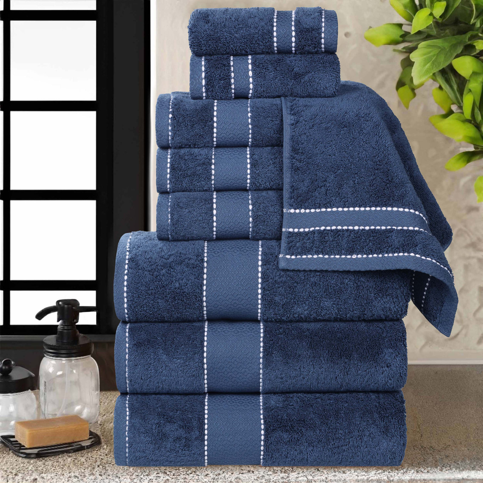 Niles 9-Piece Giza Cotton Towel Set, Navy Blue