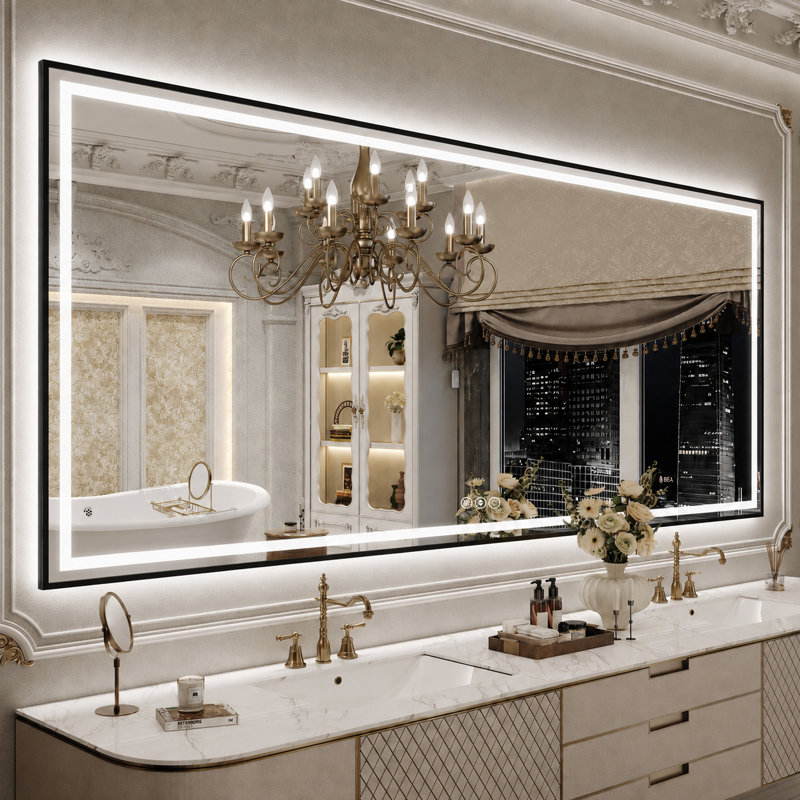 Miroir de salle de bain encadré Lunara, certifié UL, à intensité variable, avec éclairage DEL 3 couleurs et traitement antibuée