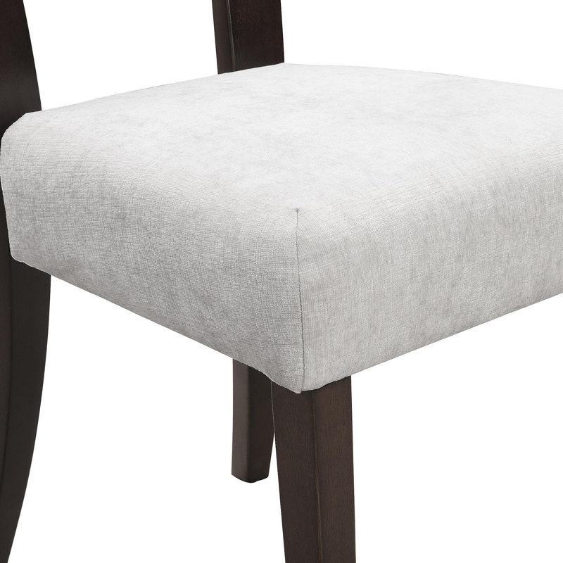 Ensemble de 2 chaises de salle à manger rembourrées avec sièges en tissu gris et pieds en bois d'hévéa brun foncé, capacité de poids de 330 lb