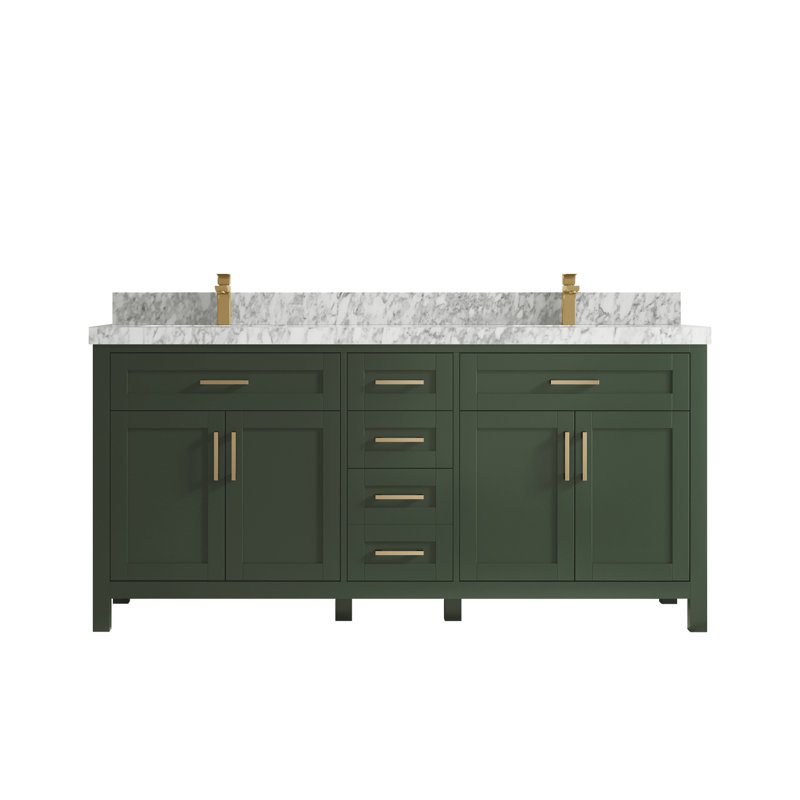 Ensemble de meuble-lavabo double 72 po Gurevich, Marbre de Carrare, Étain vert