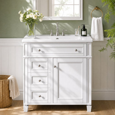 30" Bathroom Vanity with Single Sink Top, 2 Drawers & Tip-Out Drawer