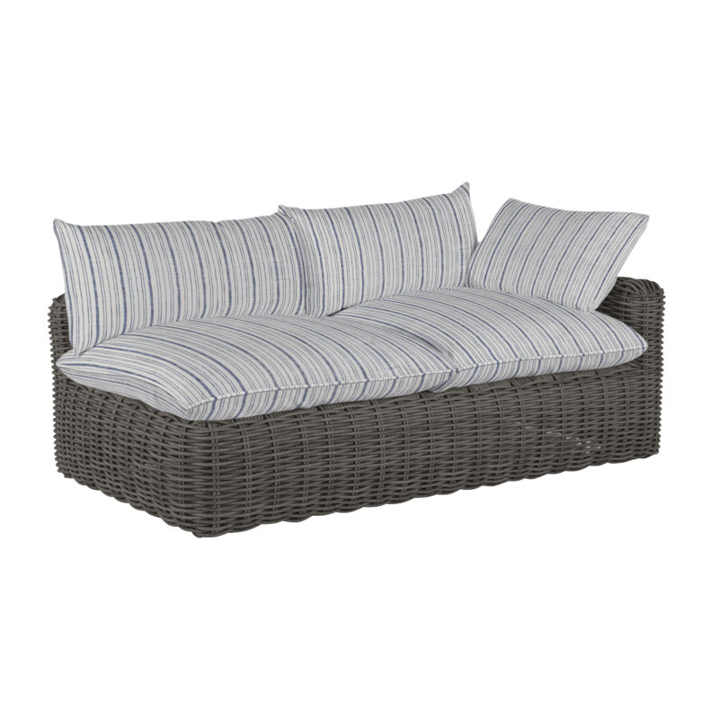 Montecito 75.25" Wide Outdoor Wicker Left Hand Facing Loveseat with Cushions, Dove Sunbrella® Linen, Welt, Slate Gray