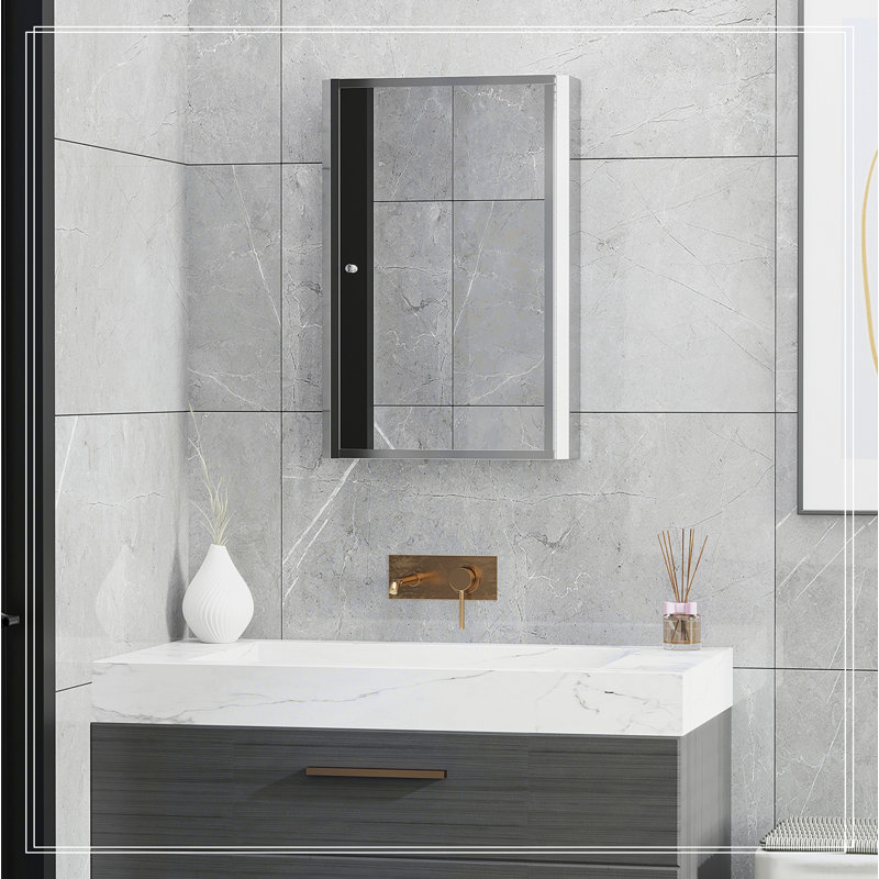 Armoire à pharmacie murale pour salle de bain à miroir, cadre vertical en acier inoxydable 16 po x 24 po