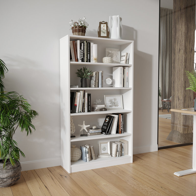 Latitude Run® Gibney Standard Bookcase, (5 Shelves) 59.84” H x 33.07” W x 11.61”D, Moon White
