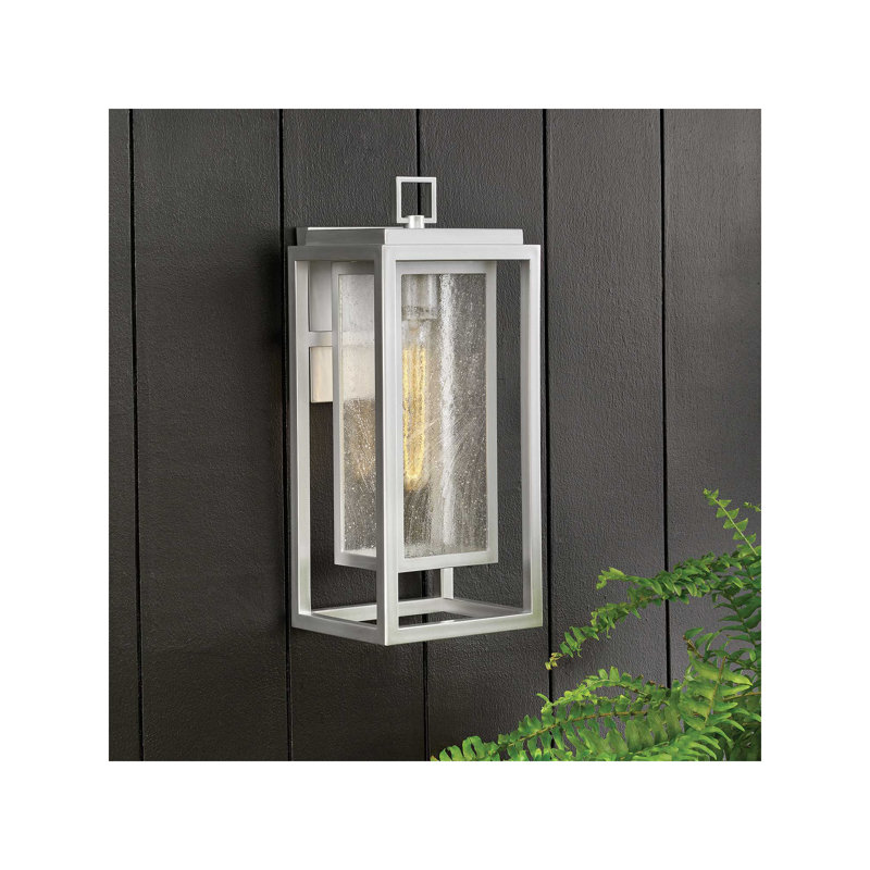 Gammett Outdoor Wall Mount Lantern with Anti-Fade Finish, Satin Nickel, 16" H x 7" W x 7 D