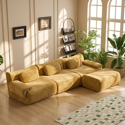 Canapé modulaire 3 places à assise profonde en bambou l 107,9 po x P 63,4 po x H 27,17 po