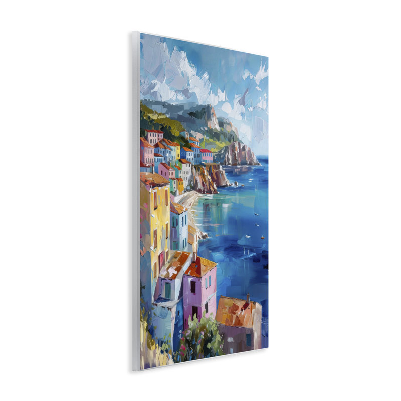 Plaque murale vue sur la ville côtière, design par LSR Design Studio, H 19 po x l 13 po