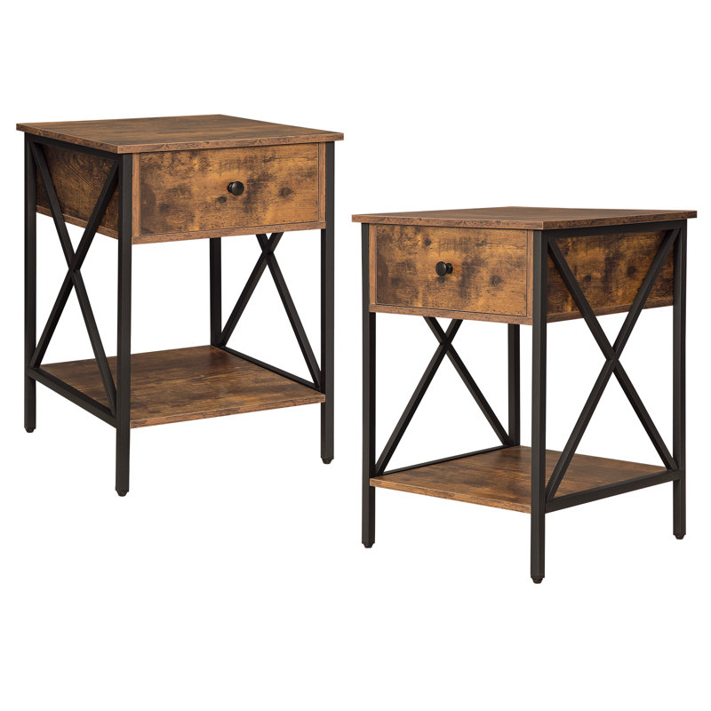 Table de chevet avec 2 tiroirs, table de chevet avec 1 tiroir, pieds en forme de X, tables de chevet pour le salon et la chambre à coucher