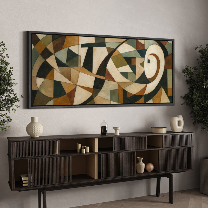 Large Framed Canvas Print Wall Art - Neutral Abstract Print for Modern Home Decor, 30" H x 60" W, Black