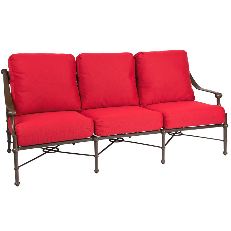 Delphi 80'' Wide Metal Patio Sofa with Cushions, Chestnut Brown, Brisa Lasso Distressed