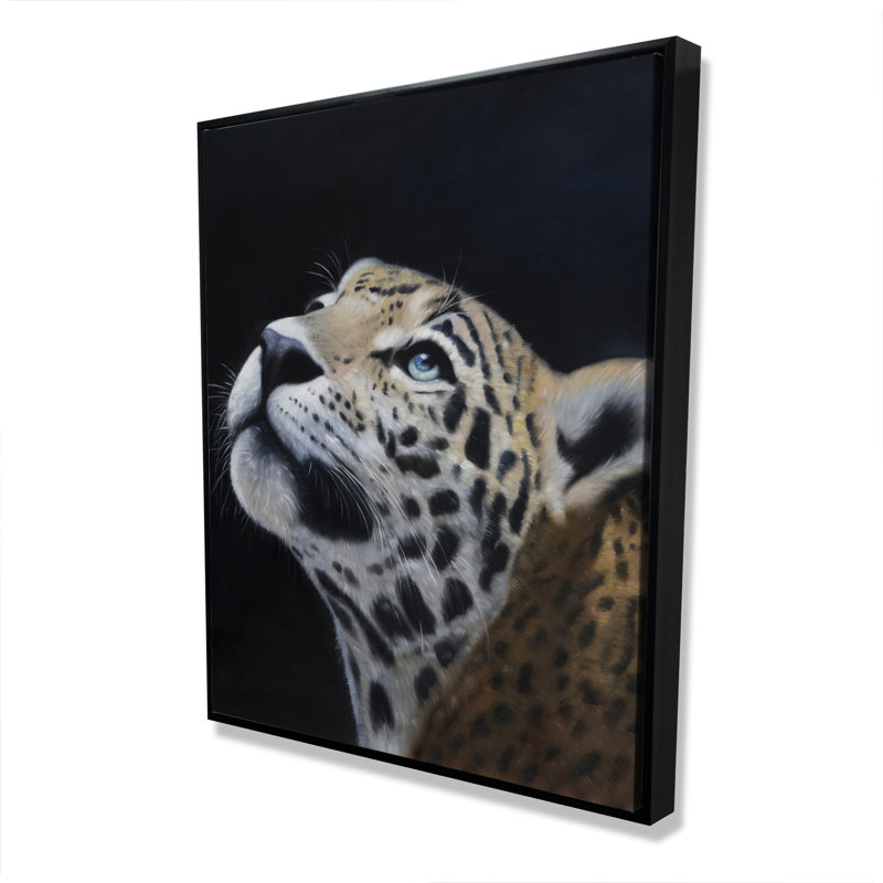 Realistic Leopard Face - Wildlife Animals Framed Canvas Art