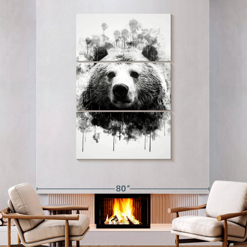 Tête d'ours Brampt noir et blanc, H 74 po x l 48 po