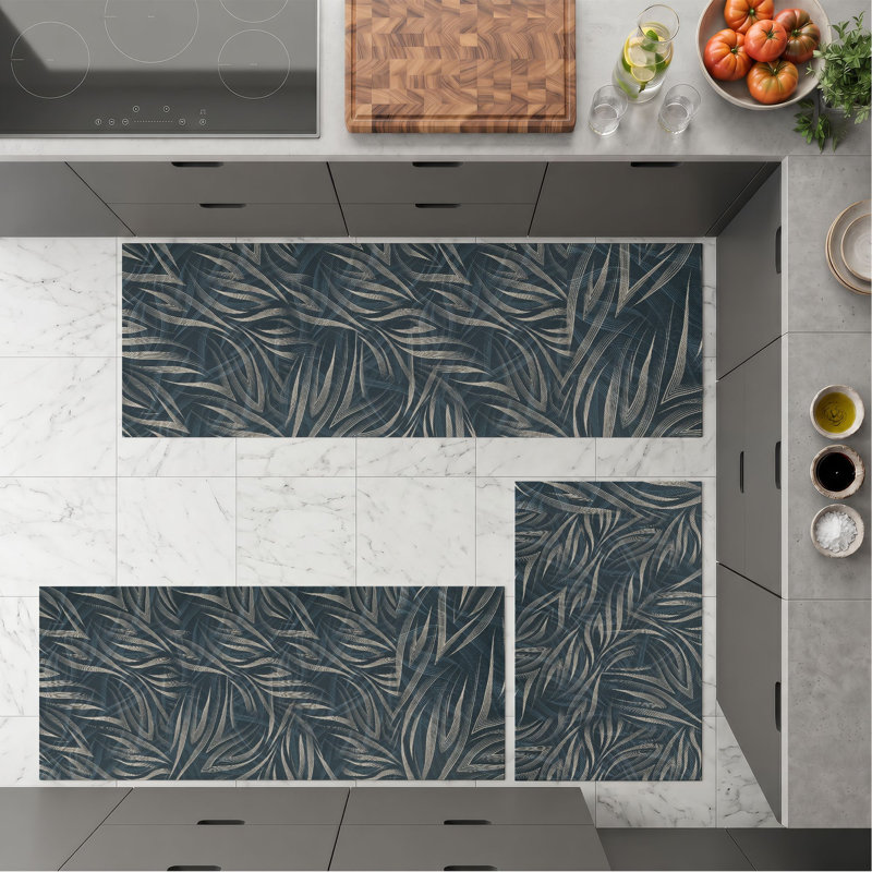 Tropical Leaf Non-Slip Washable Kitchen Mats