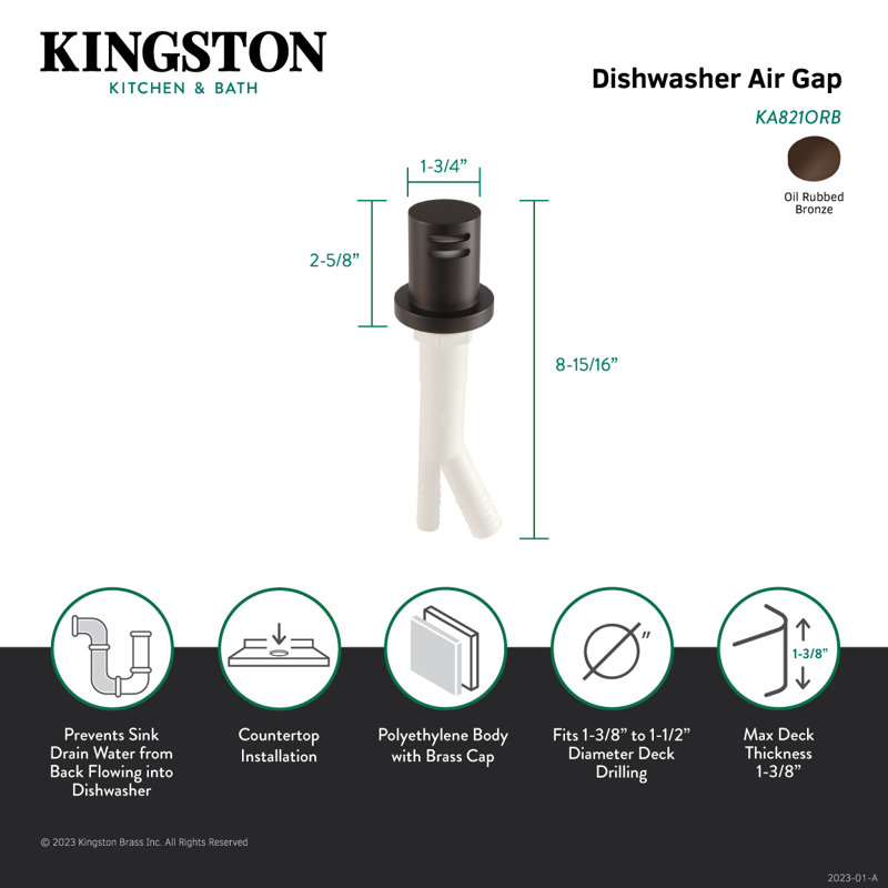 Kingston Brass Trimscape Dishwasher Air Gap, Oil Rubbed Bronze