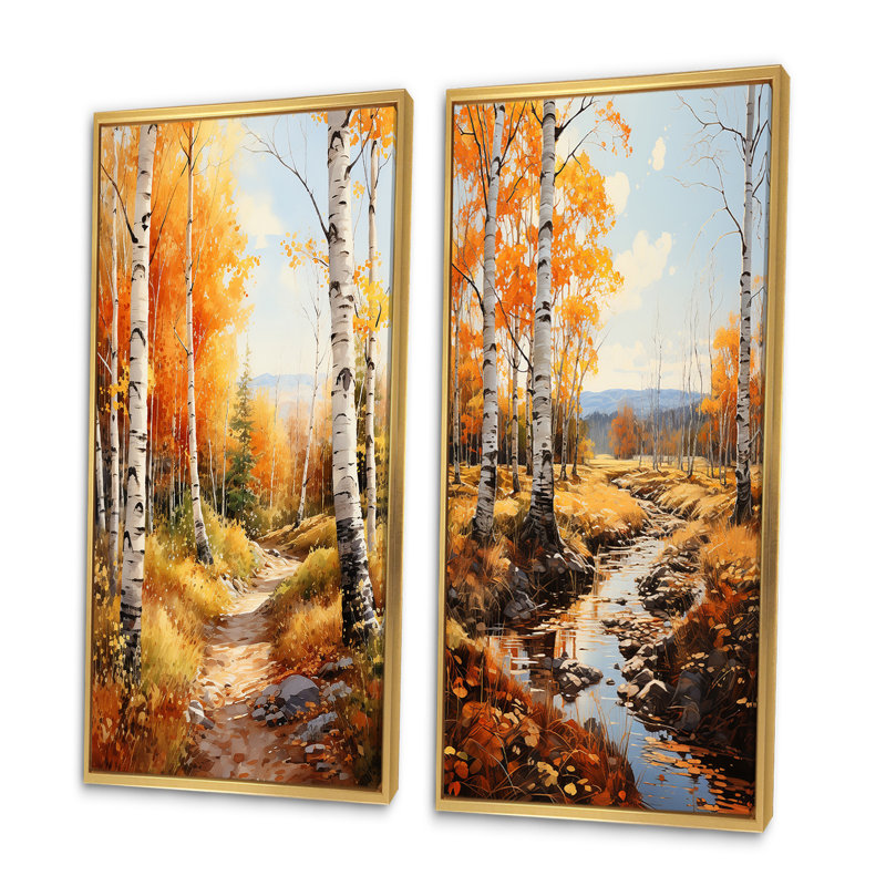 «Birch Woods Autumn Sonata», 2 pièces sur toile, Encadrement doré, H 40 po x l 40 po