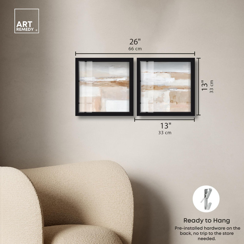 «Neutral Harmony Abstract Art», ensemble de 2 panneaux par Shadowbox , H 13 po x l 13 po, Noir