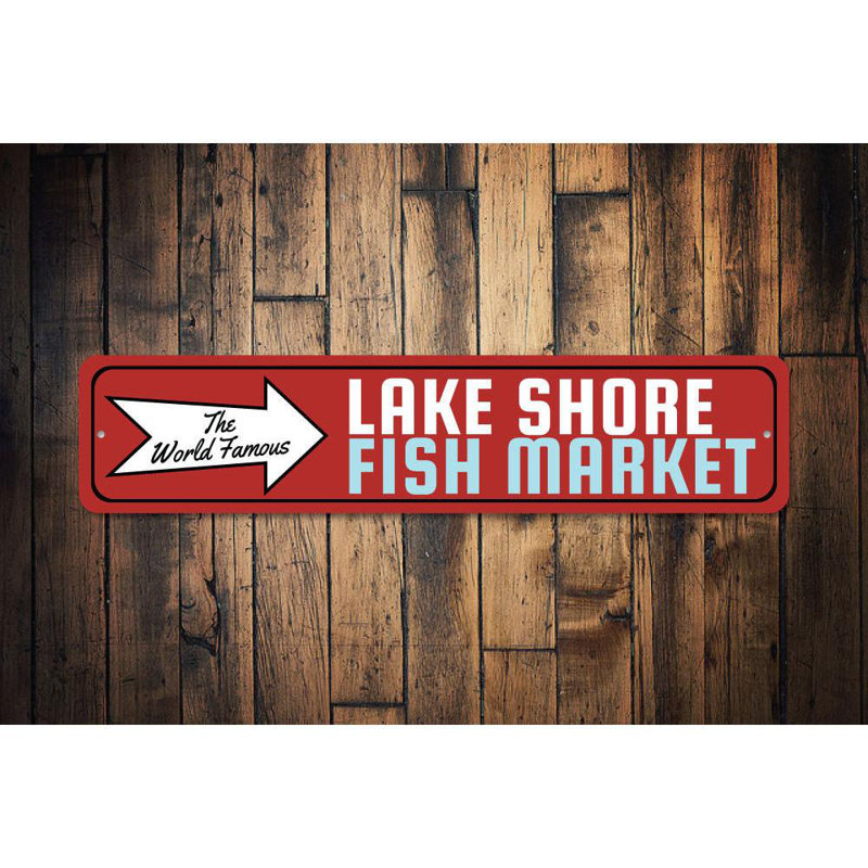 Enseigne en aluminium «World Famous Fish Market», H 4 po x l 18 po x P 0,04 po