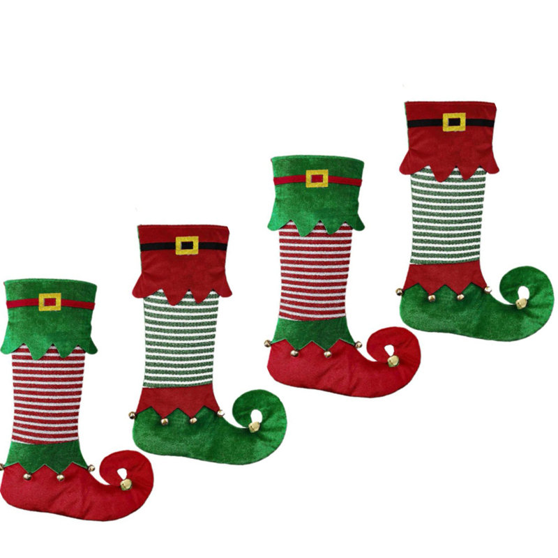 4 PCS bas de Noël velours de Noël vert rouge chaussettes suspendues fée chaussettes de Noël bas de cheminée double face pour décoration de fête de Noël