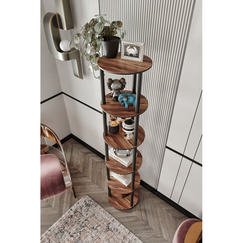 Modern Walnut Bookshelf, 13.4 x 68.9 x 13.4 inches | 100% MDF Construction, Compressed Kraft Legs | Stylish Solid Color Design, Perfect for Home or Office Storage | Sleek and Functional Storage Solution
