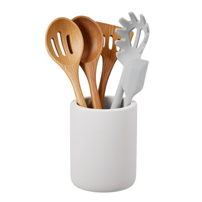 6 Inch Utensil Holder for Kitchen Counter, Diatomite Tableware Storage Cylinder, Vintage Cooking Tool Crock Organizer, Brushed Finish