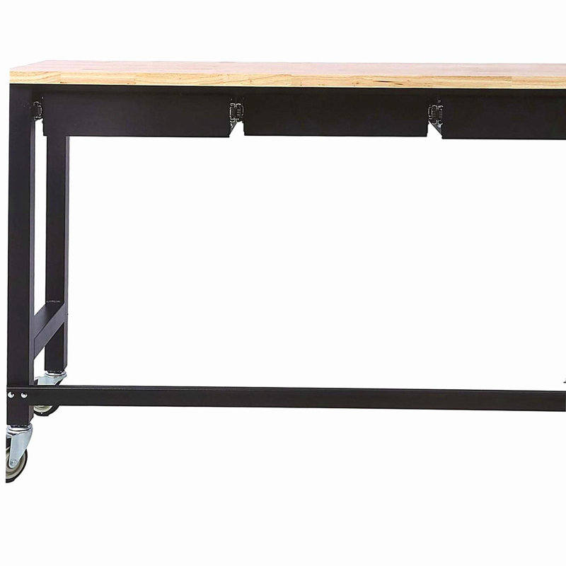 Banc de travail de 60 po, établi avec rangement de tiroir, table de travail en bois de bambou robuste avec roulettes pour le bureau à domicile