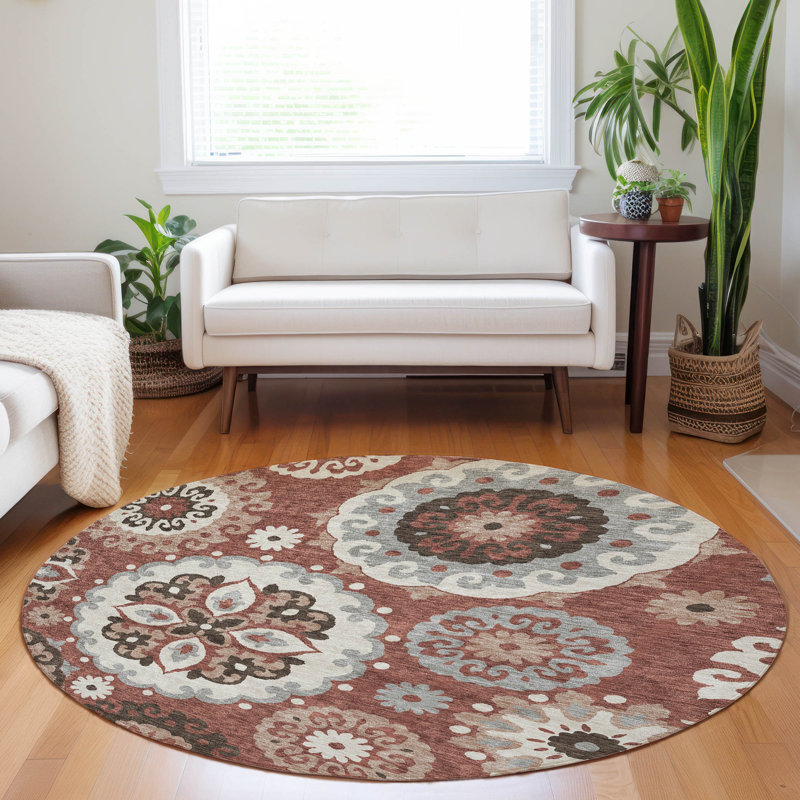 Premium Machine Washable Prisco Paprika Rug, Round 8'