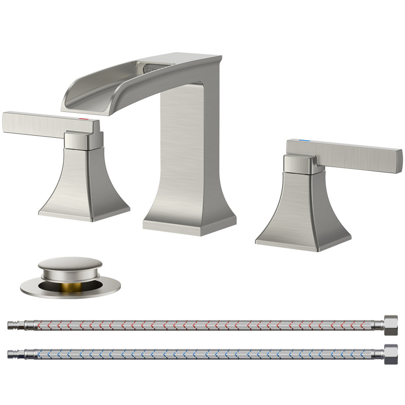 Robinet de salle de bain à 2 poignées avec drain, Nickel brossé
