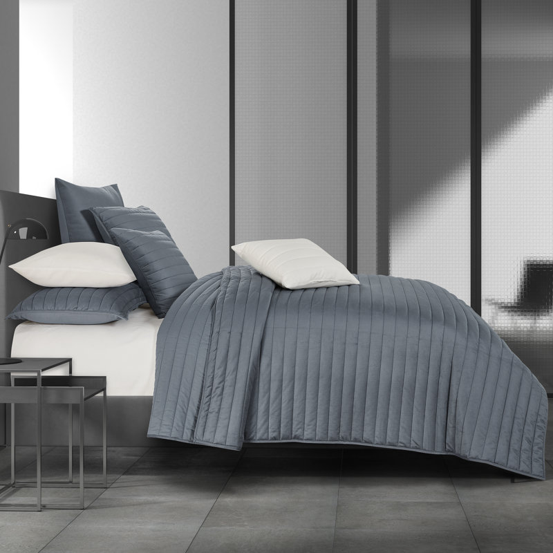 Ensemble de courtepointe en microfibre Valletta, Noir, Courtepointe pour lit simple + 1 taie décorative