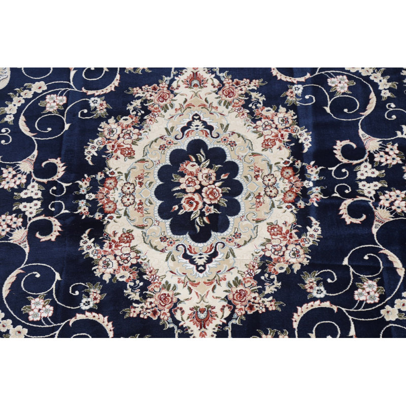Tapis oriental bleu transitionnel floral 2X3, Carré 9 pi 10 po