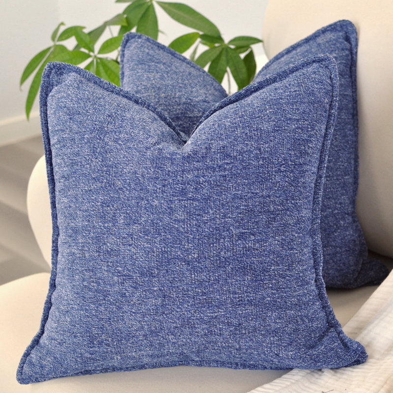 Ensemble de 2 housses de coussin en chenille à texture douce, Bleu, Carré 20 po, Housse de coussin seulement - sans coussin