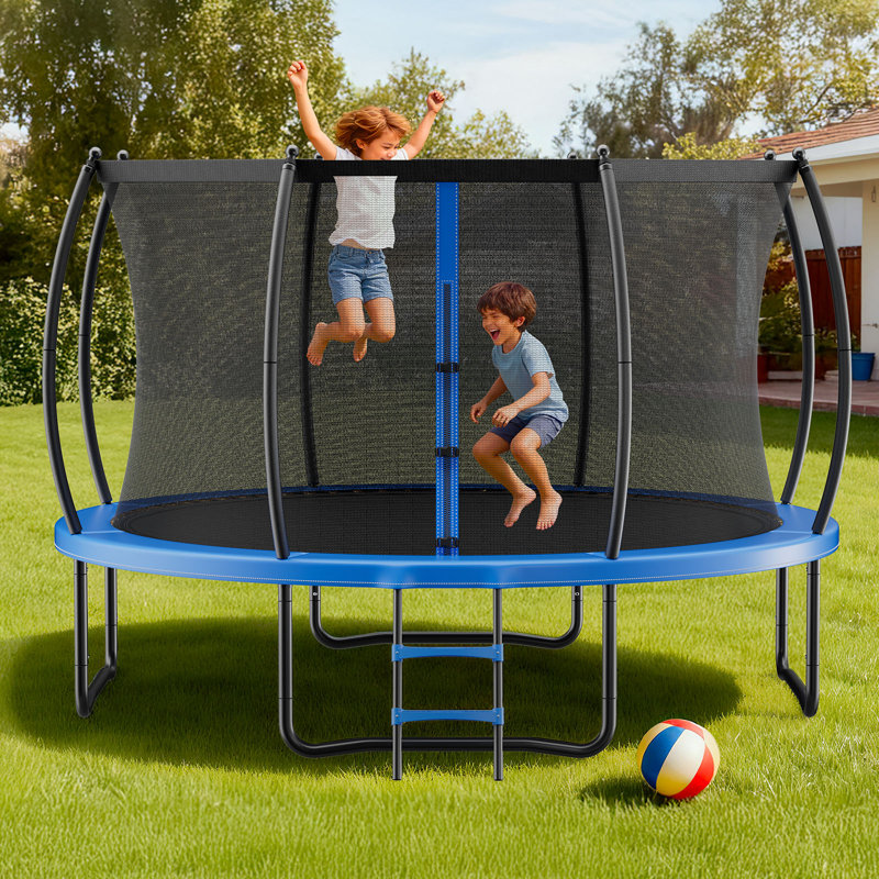 Trampoline d'extérieur, trampoline récréatif de 14 pi, trampolines homologuées ASTM avec filet d'enclos et coussin épaissi, capacité de poids maximale de 450 lb, trampolines antirouille pour les enfants et les adultes