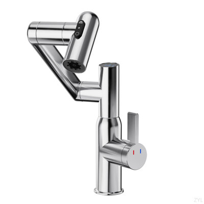 Sink Faucet With Spray Function And Temperature Display For Anti-Skid Switch And Hot & Cold And 360° Rotary