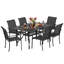 6-Person Patio Dining Set with Rectangular Metal Dining Table and Stackable Textilene Armrest Chairs (Black)-2017647513