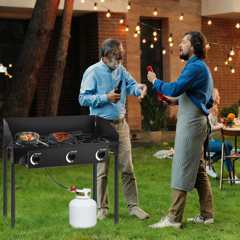 Réchaud de camping à 3 brûleurs avec pare-brise pour cuisiner en plein air