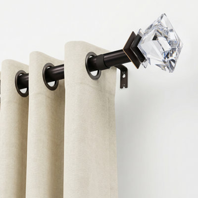 Decorative Metal Single Curtain Rod, Adjustable Length,  Crystal-Cut Acrylic Finials, Hardware Included