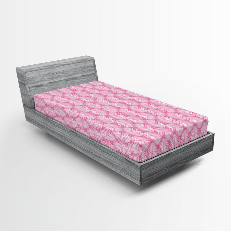 Palm Leaf Fitted Sheet, Pink/White, Twin XL Fitted Sheet