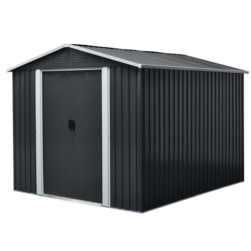 Remise de rangement extérieure en métal 8 pi x 10 pi avec base Meatl