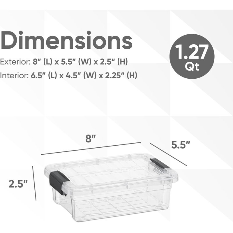 Latitude Run® Clear Storage Bins with Lids, 5 Pack- Plastic Storage Boxes for Home- 7.4 Quart, 1.27 qt