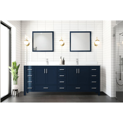 84 In. W Navy Blue Double Bathroom Vanity With White Quartz Top & 34 Mirrors - Soft Close, And Scratch-, Ample Storage 14 Drawers 2 Cabinets 84in. Bath Top, 34in. Mirrors, Close Scratch Stain Finish,