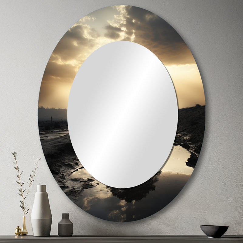 Natures Relaxing Tree Monochrome Photo - Large Oval Wall Mirror On Metal, 43" x 33"