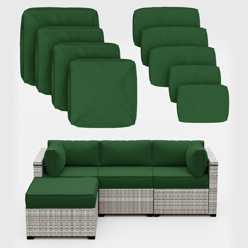 9-Piece Outdoor Cushion Cover Set (Set Of 3 Seats , 5 Backs, 1 Footrest)， Only Covers, Green