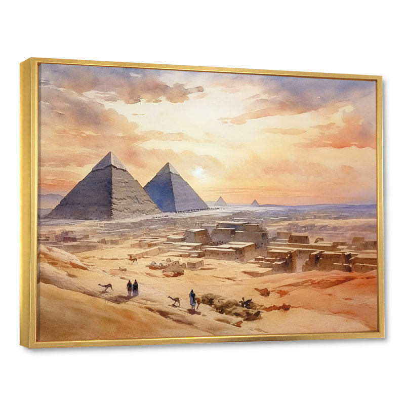 «The Pyramid Of Giza Desert Landscape», reproduction sur toile, Cadre flottant doré, H 34 po x l 44 po x P 1,5 po