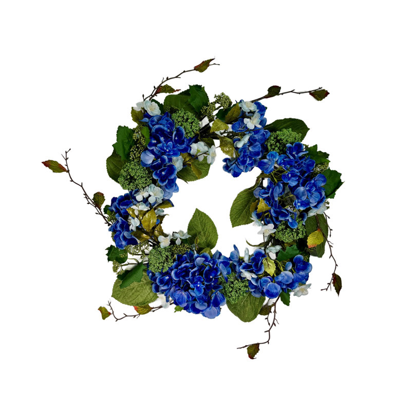 Wreath 22 Inch Artificial Hydrangea Blue