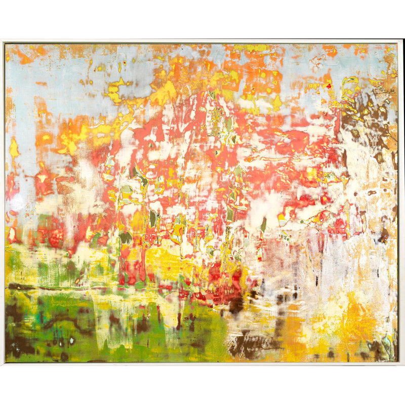 Field " Field Of Begonias " Painting Print, White Framed